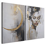Modulaire canvasprint Een schilderij van een vrouw en een schilderij van een maan