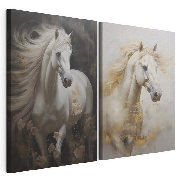 Schilderij van een wit paard Modulaire canvasprint Schilderij van een wit paard