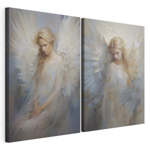 Vrouw met vleugels in een witte jurk Modulaire canvasprint Vrouw met vleugels in een witte jurk