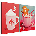 Modulaire canvasprint Een paar mokken warme chocolademelk en een peperkoekmannetje