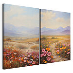 Modulaire canvasprint Schilderij van een landschap met bloemen