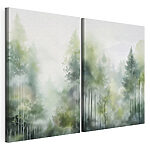 Modulaire canvasprint Schilderij van bomen in de mist