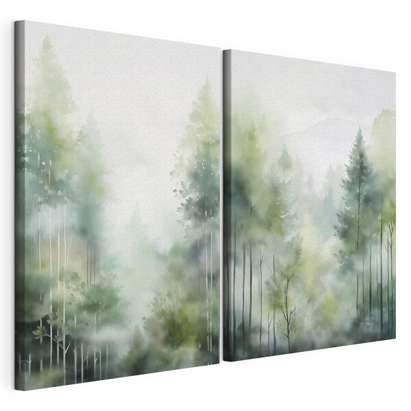 Schilderij van bomen in de mist Modulaire canvasprint Schilderij van bomen in de mist