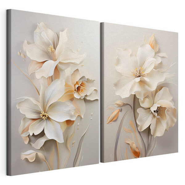 Modulaire canvasprint Verfijnde bloemen in subtiele tinten