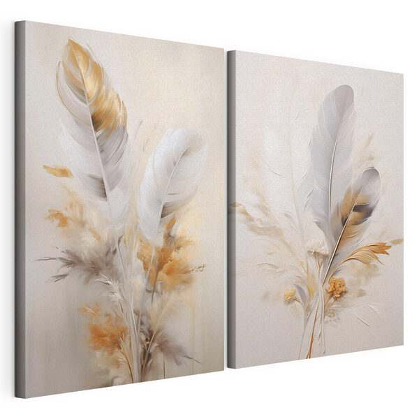 Schilderij van veren en bloemen Modulaire canvasprint Schilderij van veren en bloemen