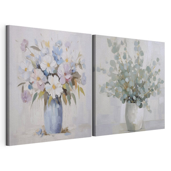 Schilderij van bloemen in een vaas Modulaire canvasprint Schilderij van bloemen in een vaas