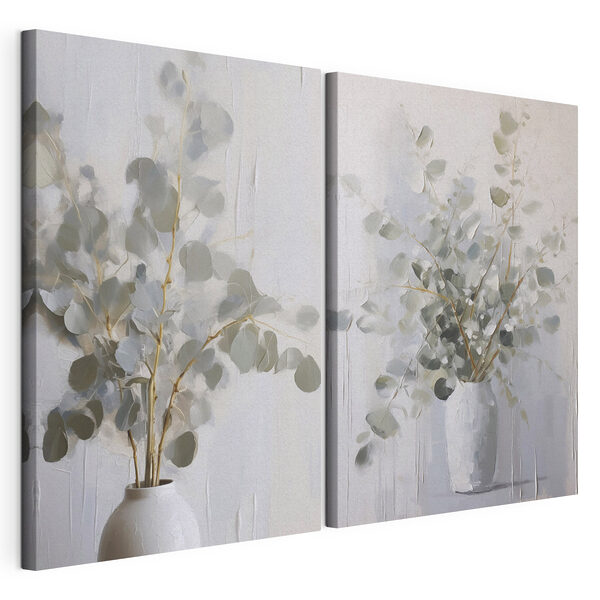 Schilderij van een plant in een vaas Modulaire canvasprint Schilderij van een plant in een vaas