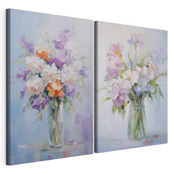 Schilderij van bloemen in een vaas Modulaire canvasprint Schilderij van bloemen in een vaas