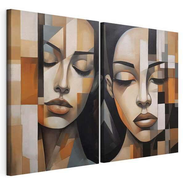 Twee schilderijen van een vrouw Modulaire canvasprint Twee schilderijen van een vrouw