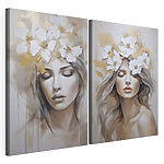 Modulaire canvasprint Schilderij van een vrouw met bloemen op haar hoofd