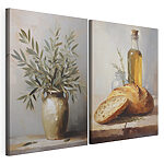 Modulaire canvasprint Schilderij van voedsel en een vaas met olijfolie