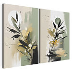 Modulaire canvasprint Schilderij van bloemen en bladeren
