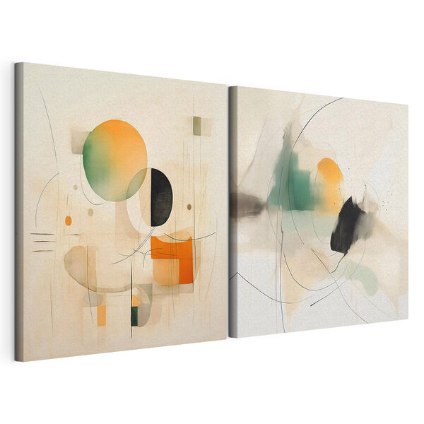 Modulaire canvasprint Twee schilderijen met verschillende vormen en kleuren