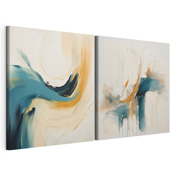 Twee schilderijen in verschillende kleuren Modulaire canvasprint Twee schilderijen in verschillende kleuren