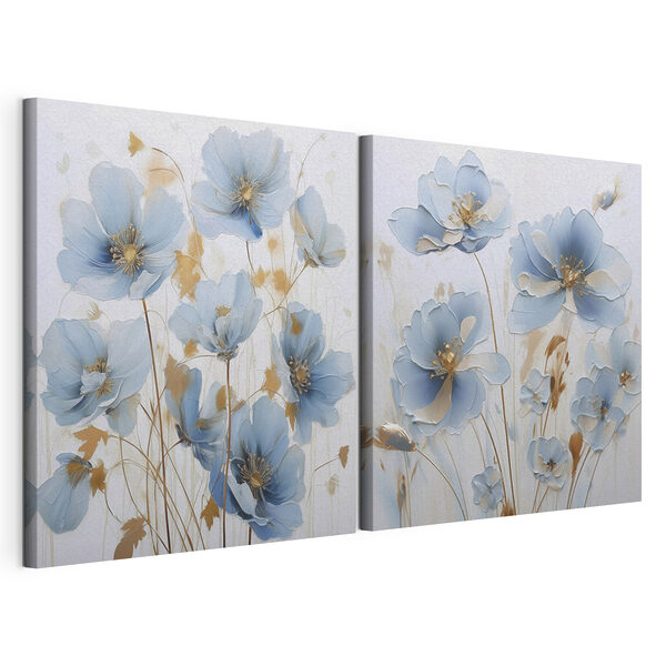 Schilderij van bloemen op een witte ondergrond Modulaire canvasprint Schilderij van bloemen op een witte ondergrond