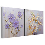 Modulaire canvasprint Schilderij van bloemen en vlinders