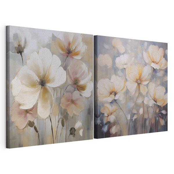 Modulaire canvasprint Zachte bloemen in subtiele tinten