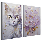 Modulaire canvasprint Een schilderij van een kat en een schilderij van bloemen