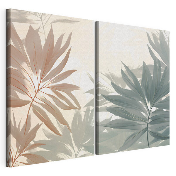 Modulaire canvasprint Fijne blaadjes in zachte tinten