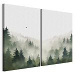 Modulaire canvasprint Vogel die over een bos vliegt