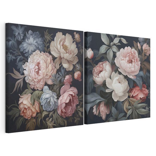 Fijne bloemen tegen een donkere achtergrond Modulaire canvasprint Fijne bloemen tegen een donkere achtergrond