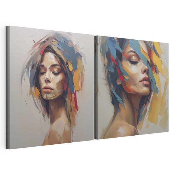 Modulaire canvasprint Vrouw met verf op haar gezicht