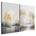 Modulaire canvasprint Schilderij van bomen en een meer