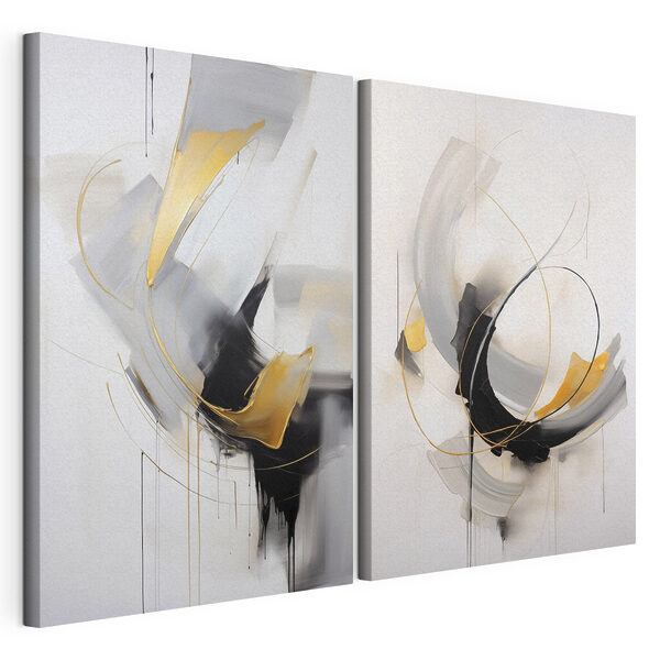 Modulaire canvasprint Dynamische penseelstreken in een monochroom kleurenpalet