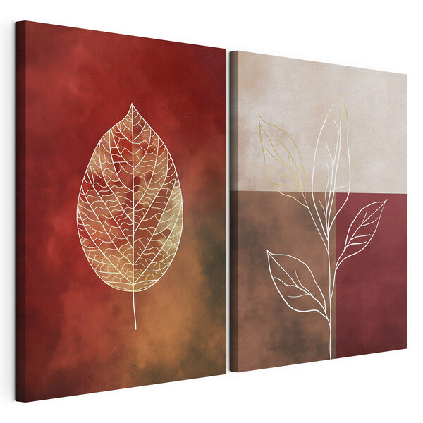Op de natuur geïnspireerde abstracte bladmotieven Modulaire canvasprint Op de natuur geïnspireerde abstracte bladmotieven