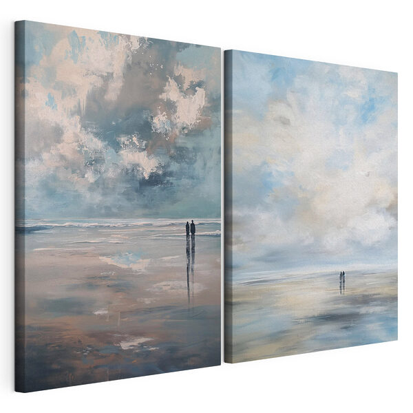Modulaire canvasprint Schilderij van mensen die over het strand lopen