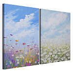 Modulaire canvasprint Schilderij van bloemen en gras