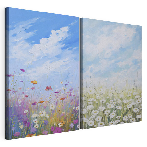 Modulaire canvasprint Schilderij van bloemen en gras