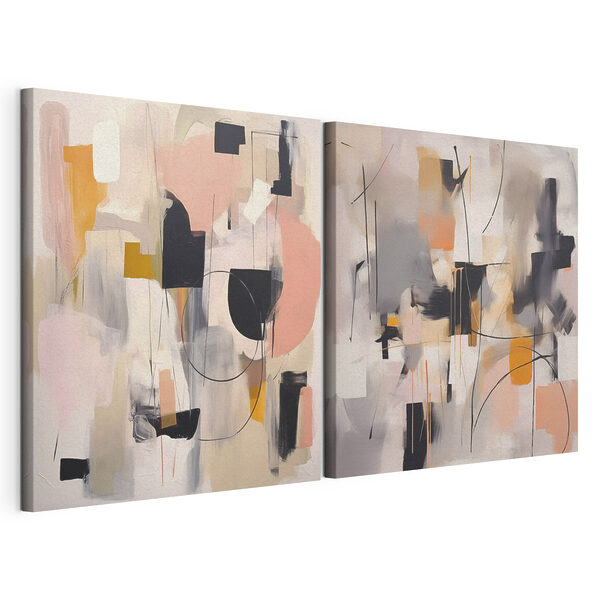 Twee schilderijen in verschillende kleuren Modulaire canvasprint Twee schilderijen in verschillende kleuren