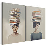 Modulaire canvasprint Vrouw met boeken op haar hoofd