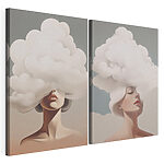 Modulaire canvasprint Vrouw met wit haar en wolken op haar hoofd