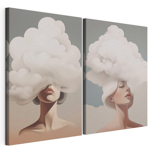 Modulaire canvasprint Vrouw met wit haar en wolken op haar hoofd