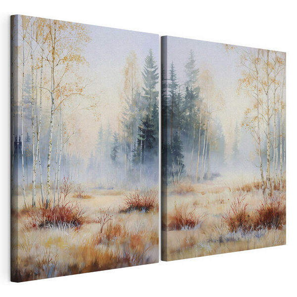 Schilderij van een bos met bomen Modulaire canvasprint Schilderij van een bos met bomen