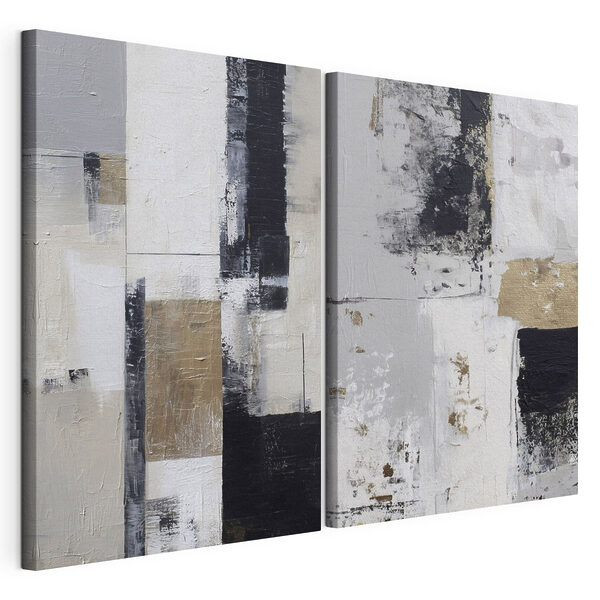 Schilderij met zwarte en witte vierkanten Modulaire canvasprint Schilderij met zwarte en witte vierkanten
