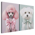 Modulaire canvasprint Hond met roze haren en een strikje