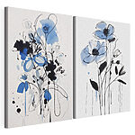 Modulaire canvasprint Schilderij van bloemen met zwarte en blauwe verf