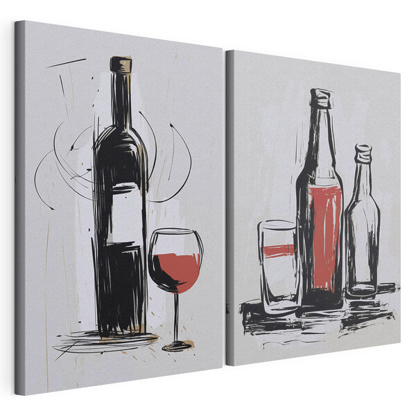 Gestileerde illustraties van drankjes en flessen Modulaire canvasprint Gestileerde illustraties van drankjes en flessen