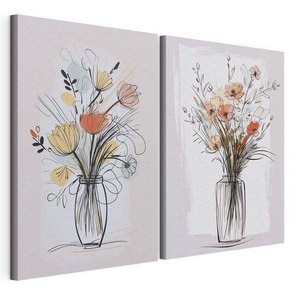 Schilderij van bloemen in een vaas Modulaire canvasprint Schilderij van bloemen in een vaas