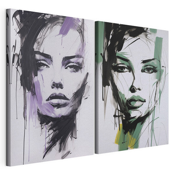 Schilderij van het gezicht van een vrouw Modulaire canvasprint Schilderij van het gezicht van een vrouw
