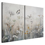 Modulaire canvasprint Schilderij van bloemen en vlinders