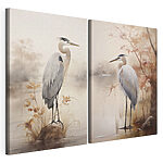 Modulaire canvasprint Twee vogels die op een rots in het water staan