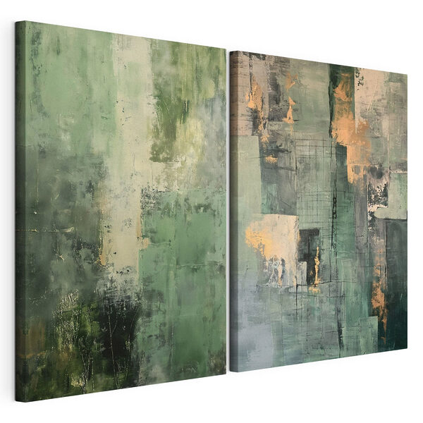 Abstracte groentinten met subtiele contrasten Modulaire canvasprint Abstracte groentinten met subtiele contrasten