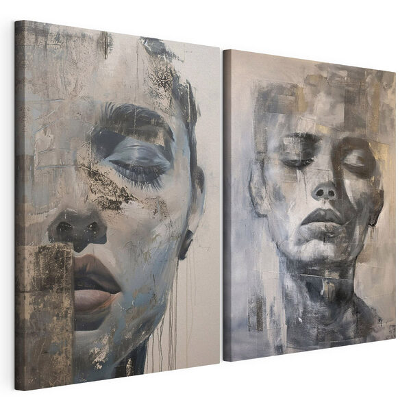 Schilderij van het gezicht van een vrouw Modulaire canvasprint Schilderij van het gezicht van een vrouw