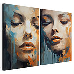 Modulaire canvasprint Het gezicht van een vrouw met oranje en blauwe verf