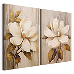 Modulaire canvasprint Schilderij van bloemen op een houten ondergrond
