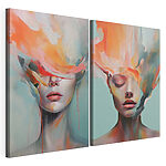 Modulaire canvasprint Collage van het gezicht van een vrouw en een schilderij
